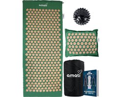 Amati Spijkermat XL - 130 x 50 cm - met kussen - Massagebal - Acupressuur Mat - Shakti Mat - Groen
