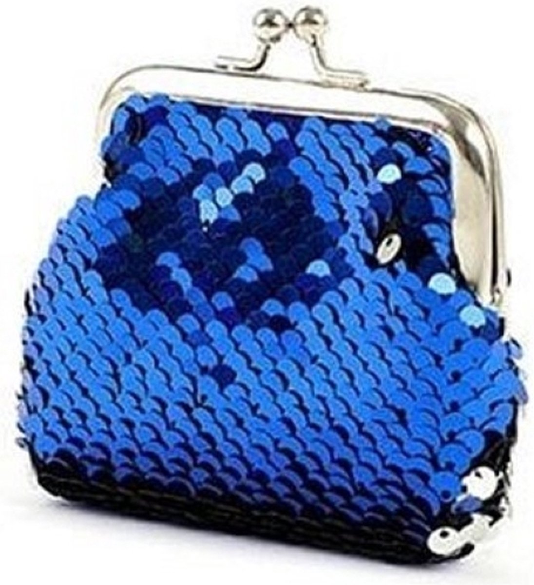Knipbeursje - blauw - portemonnee - Retro - beurs - knip - kleingeld - pailletten - 9x9cm