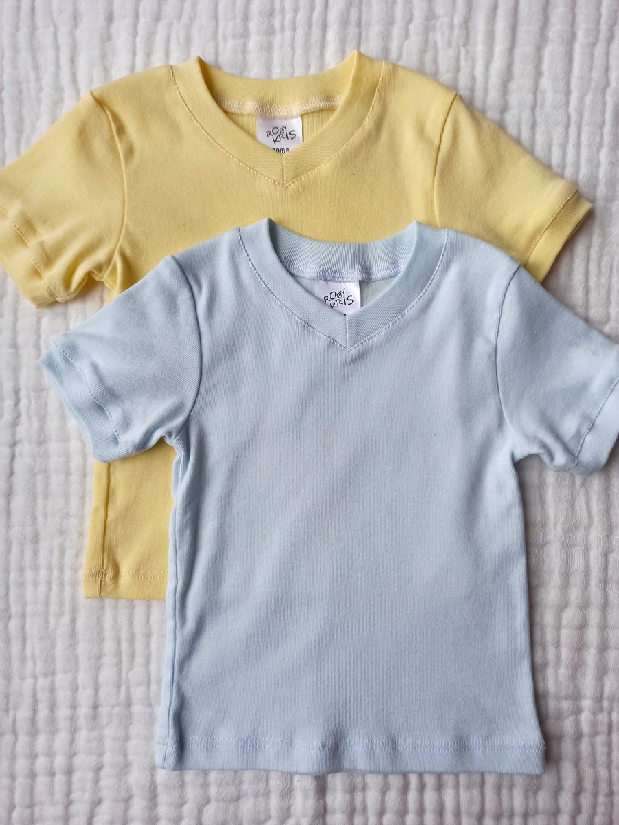 RobyKris Baby T-shirts 2 stuks - Katoen - Blauw/geel - Maat 74-80