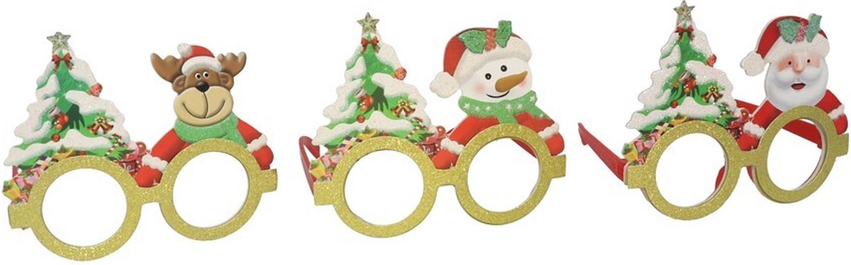 Kerstbril met kerstboom en kerstman - 14x12,5 cm - Accessoire