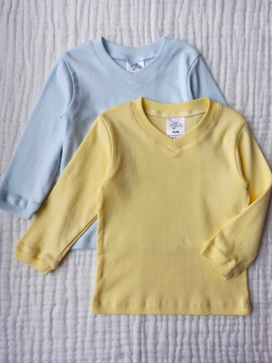 RobyKris Baby Longsleeve T-shirts 2 stuks - Katoen - Blauw/geel - Maat 74-80
