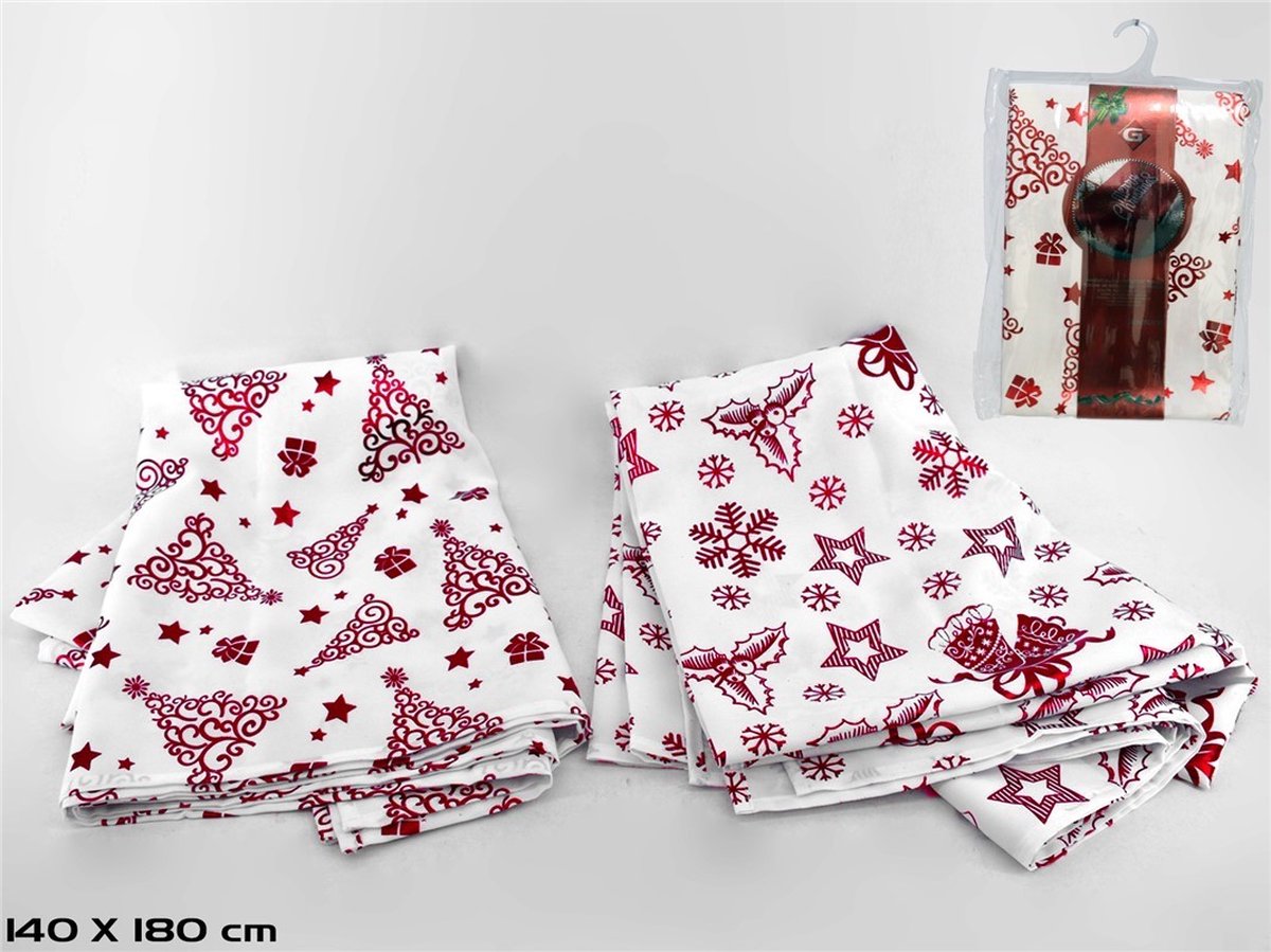 Kerst tafelkleed wit/rood 140x180 cm - Kerstaccessoire