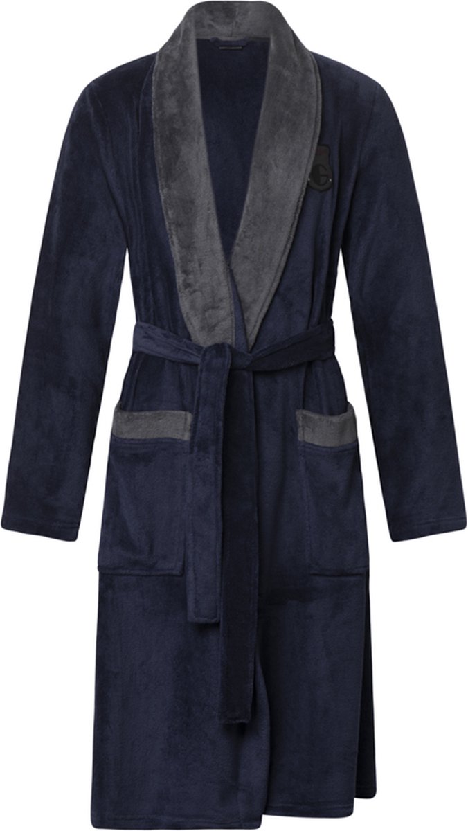 Gentlemen - heren badjas - coral fleece - navy/grijs - S/M