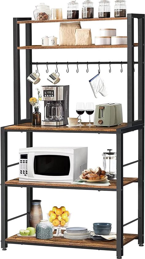 Hoppa! Bakkersrek - Keukenrek - Koffiebar - Magnetronstandaard - 5-laags - 84x40x161 cm (BxDxH) - Bruin