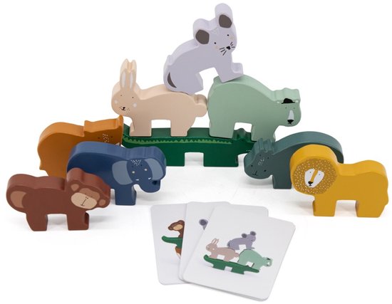 Trixie Houten Stapeldieren - Met 9 Dierenpopjes - 100%FSC Hout - Inzicht Spel - Voor Kinderen vanaf 18m+