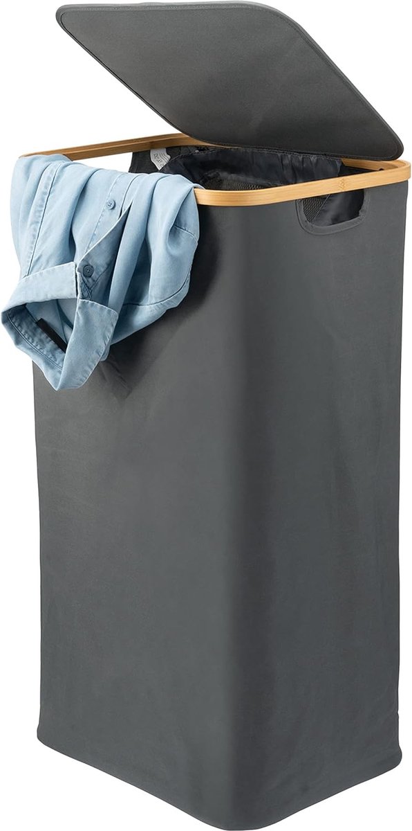 Goedkoopste Wasverzamelaar, wasbox, kledington met uitneembare waszak en deksel ca. 100 liter (grijs