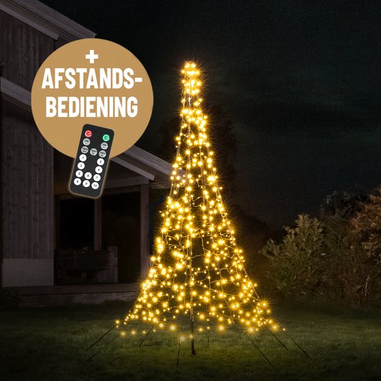 Lumedi 480 – LED Kerstboom Buiten – Incl. Deelbare mast - Vlaggenmast Verlichting - 3 meter - 480 Warm Wit Led Lampjes – Afstandsbediening – Kerstverlichting voor buiten