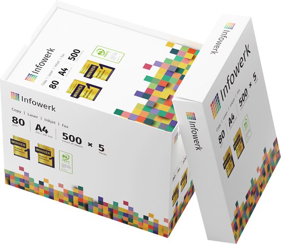 Infowerk Papier pour imprimante 2500 feuilles 5 x 500 A4 80g A4 80g gagnant du test blanc premium PEFC