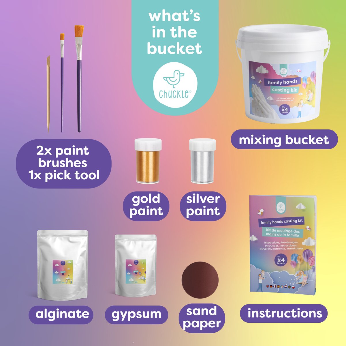 Chuckle – Familie Gipshandenset - 3D Gipsafdruk Set - Handafdrukset - Hand Casting Kit voor Gips Handen Maken - 3D Afdrukken Gieten - Uniek Cadeau en Souvenir voor Jubilea - Verjaardagen en Kerstmis — afbeelding 8