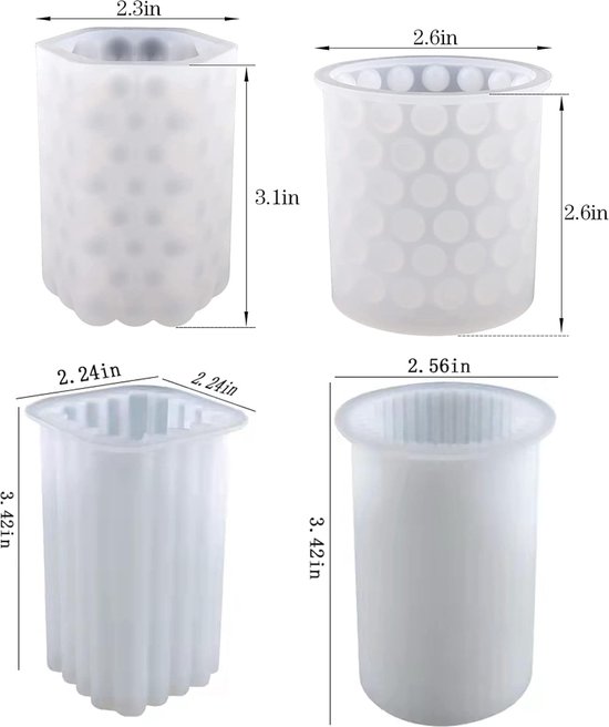4 stuks - Kaars mal - mallen - kaarsenmal - kaarsen mallen siliconen - siliconen mallen - wit - Cylindrical en Kubus - verschillende vormen - Hobbygereedschap - voor kaarsen en gips maken