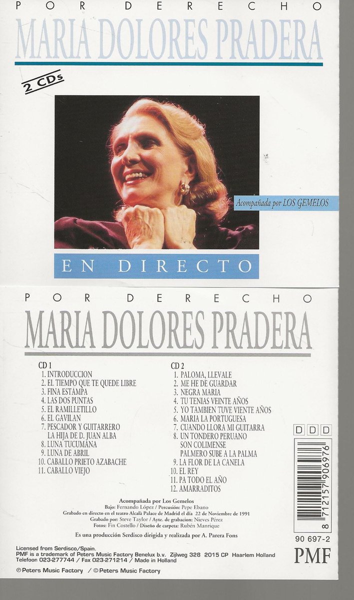 MARIA DOLORES PRADERA ACOMPANADA POR LOS GEMELOS - Por Derecho (En Directo) (2CD)