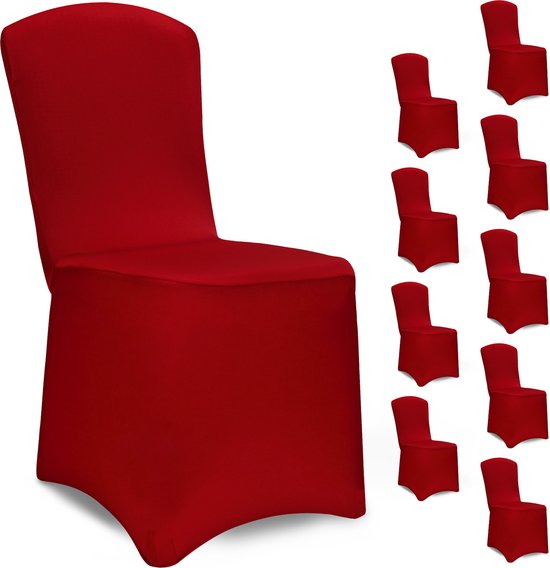 DETEX Set 10 Stoelhoezen - Eetkamerstoelen Universeel Stretch - Bordeauxrood