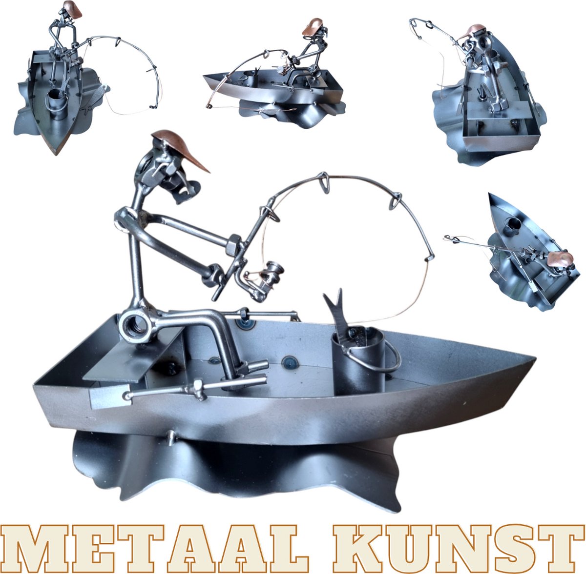 Vissersboot-metaal kunst-metaal beeld-vissen-visser-het best cadeau-uniek-verjaardag-sinterklas gift-kerst-geschenk
