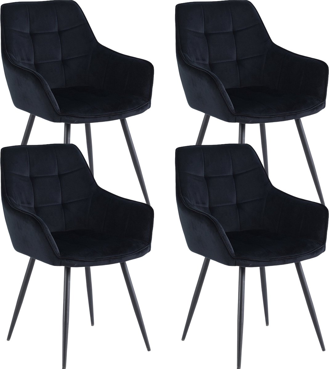 Colenis Oriana Eetkamerstoelen - Set Van 4 - Zwart - Fluweel - Velvet - Industrieel