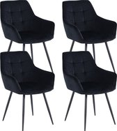 Bol.com Colenis® - Oriana Eetkamerstoelen - Set Van 4 - Zwart - Fluweel - Velvet - Industrieel aanbieding