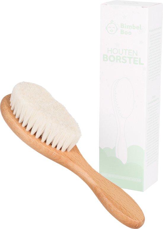 BimbelBoo - Brosse Bébé en bois - Brosse de Massage cuir chevelu - Bois et poils de chèvre naturels - Doux - Cadeau maternité - Brosse bébé - Brosse à cheveux Bébé - Set de soin Bébé - Produits de soin Bébé