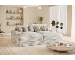 Bigsofa American jmb medium- lichtgrijs- dikke ribstof- zetelsenbedden