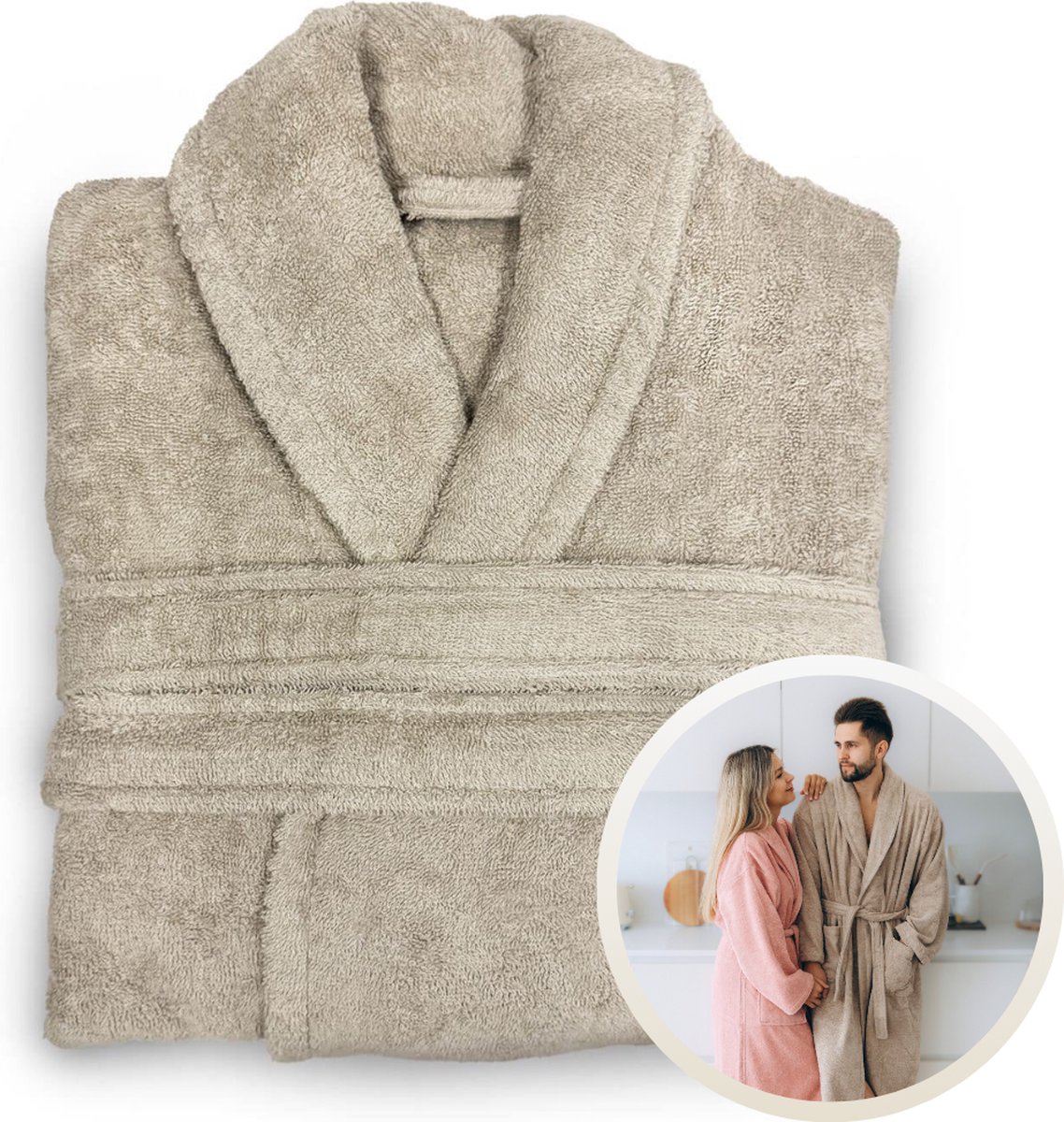 Funnies Badjas Sahara Beige L/XL voor Volwassenen - Unisex Badjas / Ochtendjas / Douchejas - Gemaakt van 100% Zuivere Katoenen Badstof - Zacht, Comfortabel en Absorberend - Perfect voor Sauna, Bad, Zwemmen of Ontspanning