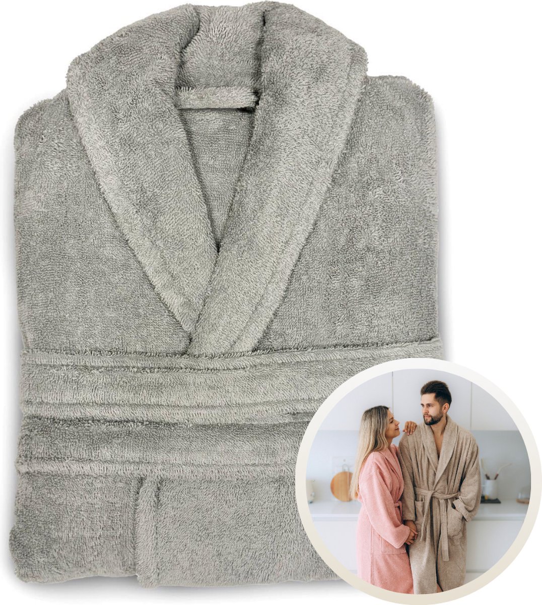 Funnies Badjas Country Grey S/M voor Volwassenen - Unisex Badjas / Ochtendjas / Douchejas - Gemaakt van 100% Zuivere Katoenen Badstof - Zacht, Comfortabel en Absorberend - Perfect voor Sauna, Bad, Zwemmen of Ontspanning