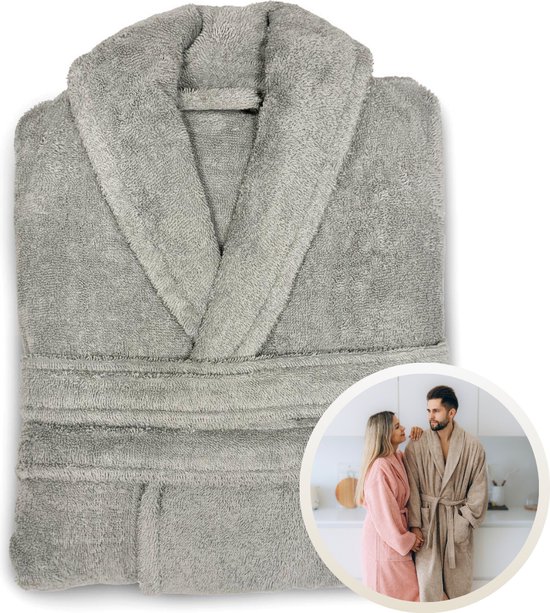 Funnies Badjas Country Grey S/M voor Volwassenen - Unisex Badjas / Ochtendjas / Douchejas - Gemaakt van 100% Zuivere Katoenen Badstof - Zacht, Comfortabel en Absorberend - Perfect voor Sauna, Bad, Zwemmen of Ontspanning
