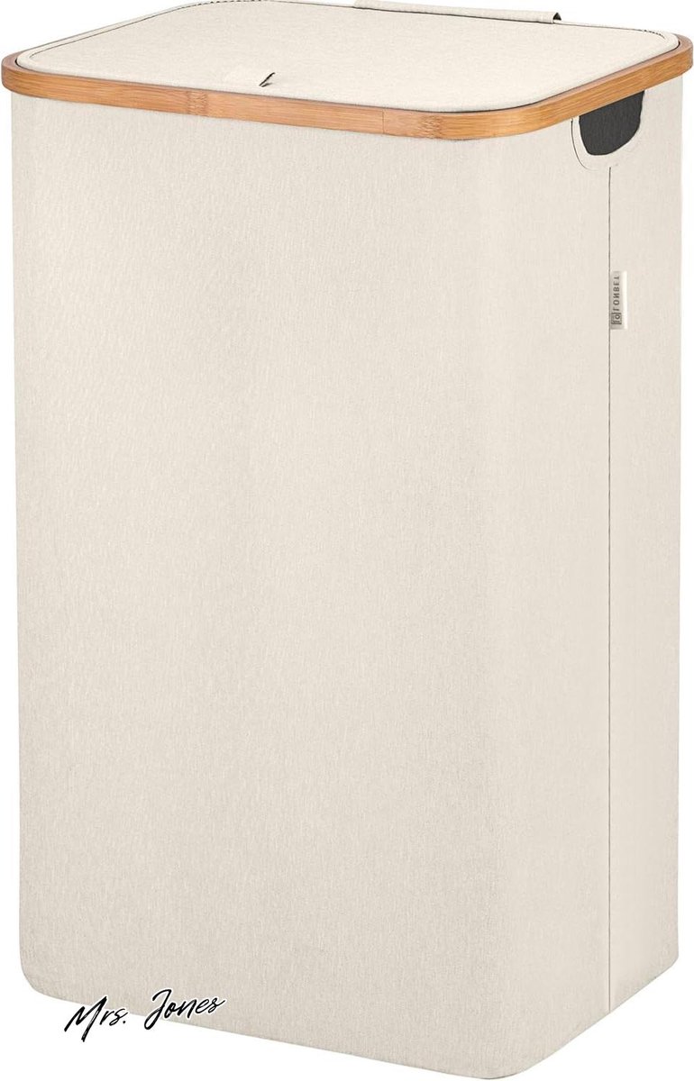 Goedkoopste Mrs. Jones Wasmand XXL 100 L groot Beige Wasmand met deksel en handgrepen voor wasbak Laundy basket .