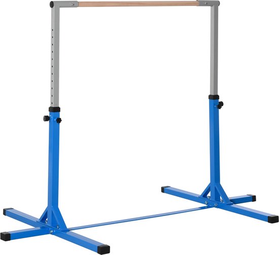 Trovado Rekstok voor Kinderen - Duikelrek voor Thuis - Turnen -Klimrek - Gymnastiek - Hout - 92-150cm hoog - Opvouwbaar - Binnen en Buiten - In Hoogte Verstelbaar - Jongens en meisjes - Blauw