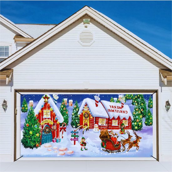 6X13FT Kerst Garage Deur Banner Geboorte Garage Cover Decoraties, Vrolijk Kerstfeest Kerstman Sneeuwpop Achtergrond Kerststal Foto Achtergrond Tuin Teken voor Xmas Vakantie Winter Nieuwjaar