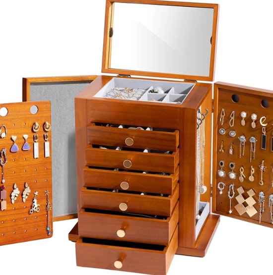 ProCase 5 lagen stapelbare sieraden lade doos, stapelaars sieraden trays voor dressoir lade opslag, sieraden organizer case met deksel voor oorbellen armband horloge lippenstift ring - zwart
