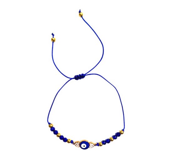 Cotigo - Armband met geluksbrenger en bescherming van roestvrij staal - Voor dames of heren - Symbool tegen het boze oog - Van handgemaakt gewaxt garen, Enkel formaat, Roestvrij staal