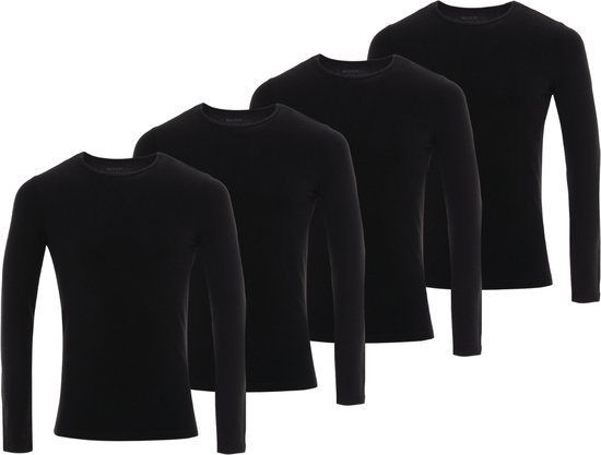 BOXR Sous-vêtements - T-shirt à manches longues en Bamboe pour hommes - Col rond - Zwart - L - Doux et soyeux - Thermo Control - Maillot de corps à manches longues pour hommes - 4-Pack