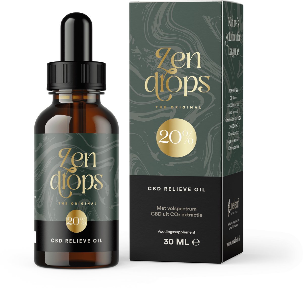 Goedkoopste Eureleaf Zendrops CBD olie 20 - 30ml natuurlijke hennepolie, vol spectrum CBD, Europees natuurproduct, Vegan olie, Cannabidiol