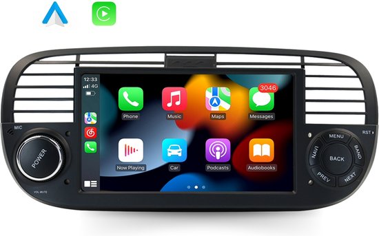 Boscer Autoradio Fiat 500 2007-2015 7″ HD Touchscreen Android 15 GPS Apple Carplay Android Auto 2+32GB Zwart