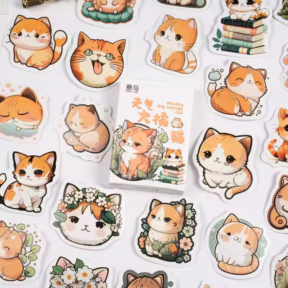 30 stuks/doos zelfklevende stickers, energieke oranje kat, kattenthema