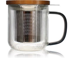 OGO Living - Theemok met zeef - Karl - borosilicaatglas - grafietkleurig handvat - 450 ml