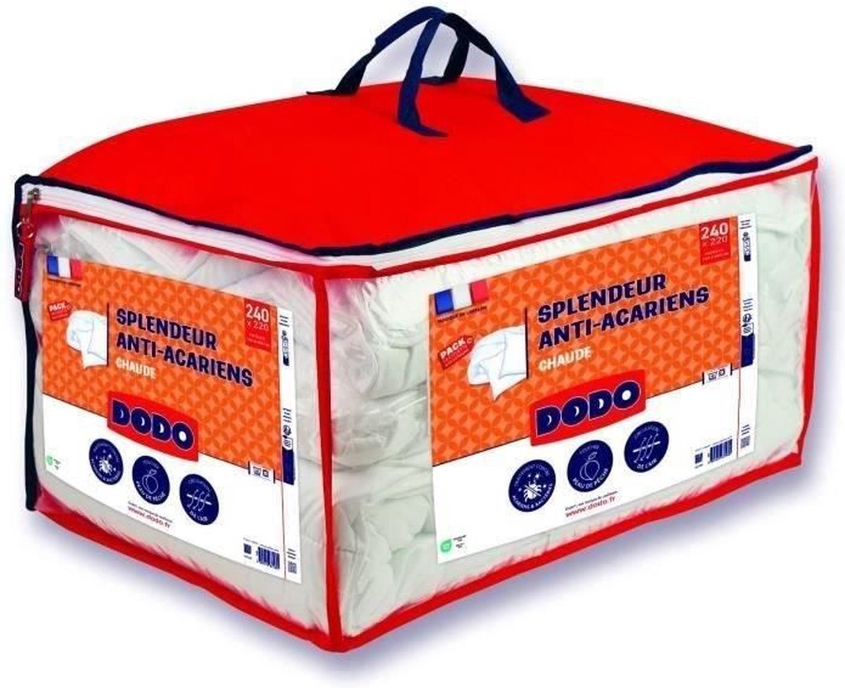 DODO Pack Warm anti-mijtendekbed 220x240 cm + 2 kussens 60x60 cm - Pracht - 100% volupt'air vulling 350gr/m² - Wit