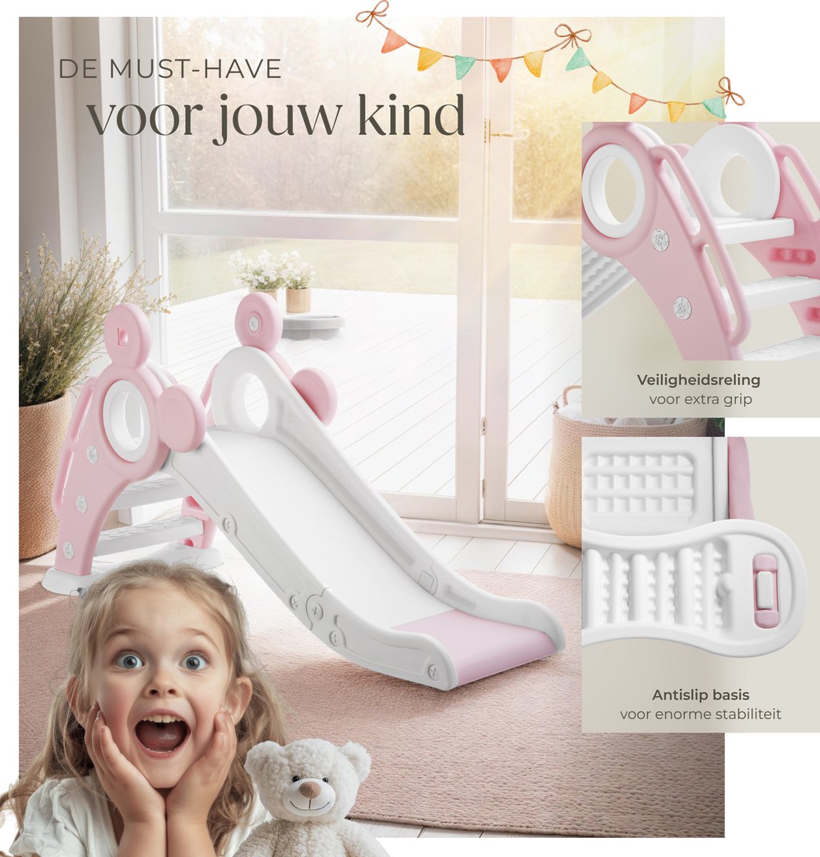 COSTWAY Kinderglijbaan, 6-in-1 kinderglijbaan & ladder & basketbalkorf & werpring & telescoop en tunnel, kinderspeelplaats, antislip, voor binnen en buiten vanaf 3 jaar (geel