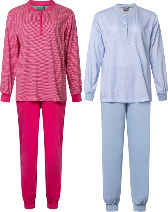 Lunatex - 2 dames pyjama's 124247 - 100% katoen - roze en blauw - maat XXL