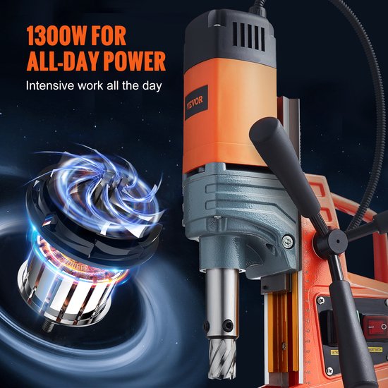 VEVOR Perceuse Magnétique Portable 1450 W – 12500 N, 850 Tr/min, Alésage Jusqu'à 40 Mm
