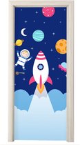 Sticker porte 80x205 cm - Sticker porte Fusée - Espace - Astronaute - Blauw - Garçons - Sticker meuble - Sticker porte chambre enfant - Stickers muraux mural enfant - Sticker porte - Sticker porte - Décoration Chambre de bébé