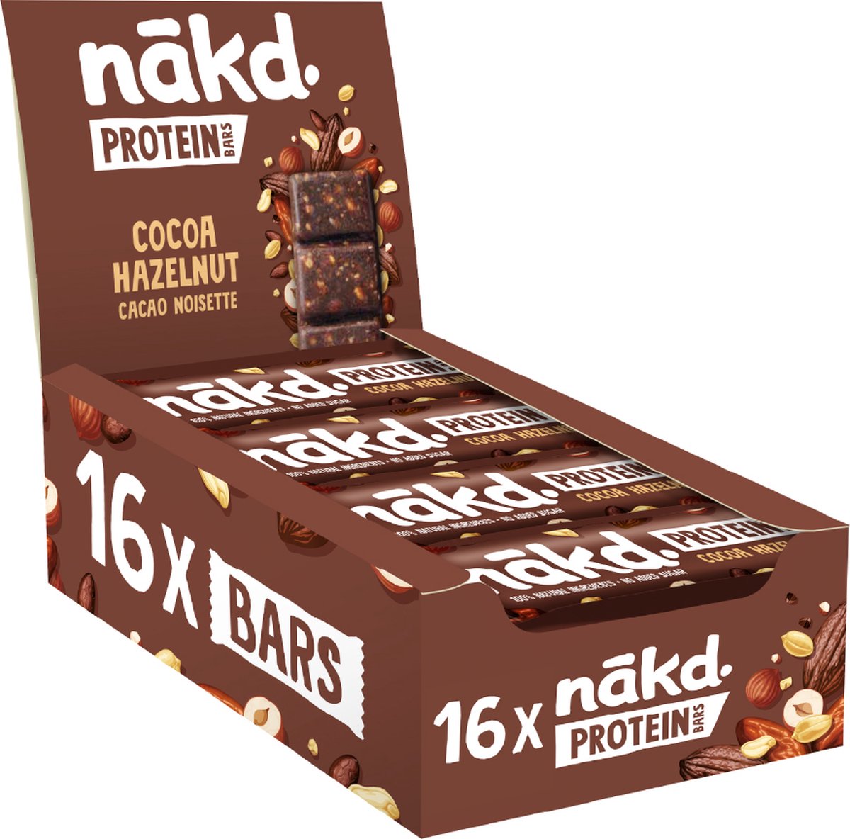 Goedkoopste Nakd Protein Bar - Proteine Reep - Eiwitreep - Eiwitrepen - Cocoa Hazelnoot Protein - 720 gram (16 repen