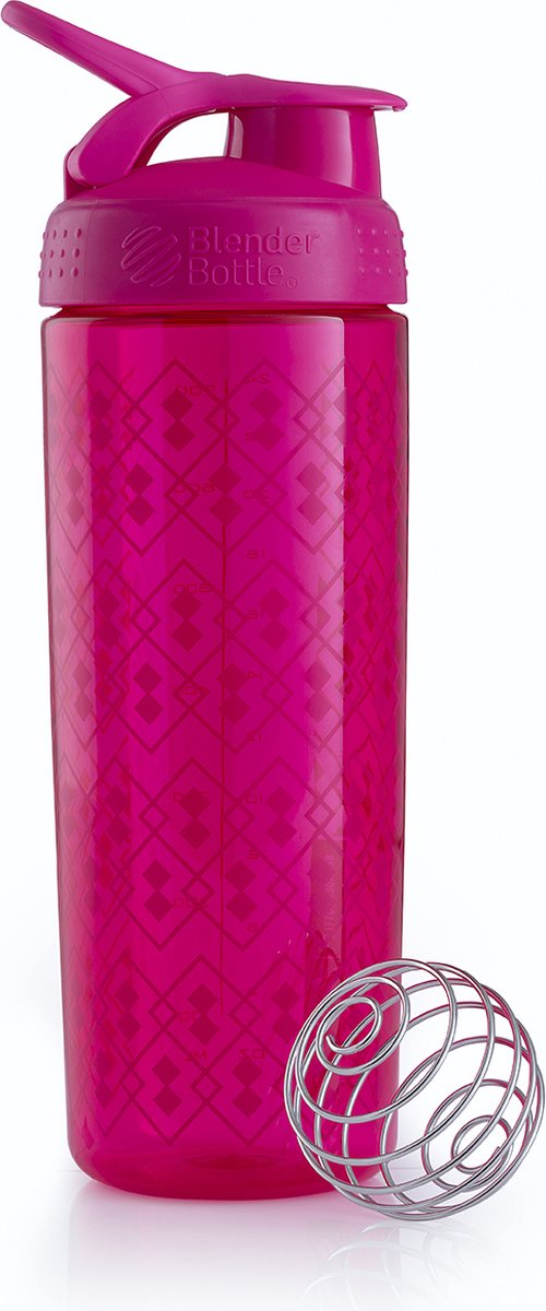 BLENDERBOTTLE  | SportMixer Sleek - Roze 820 ML  |  Eiwitshaker / Bidon - Topo Flow Pattern. Mooi ontworpen eiwitshaker die alle kwaliteiten heeft van de BlenderBottle familie. Gegarandeerd geen klonten.