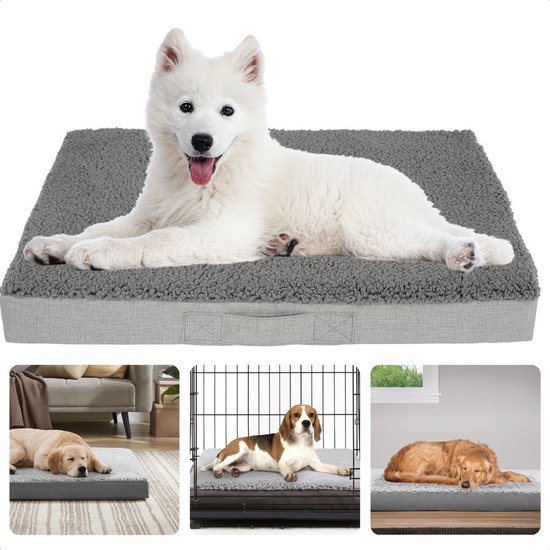 FREUDENTIER® Hondenbed XL, 100 cm rond, traagschuim, pluizig en wasbaar, Made in EU, hondenkussen voor middelgrote en grote honden, hondenmatras, donkergrijs