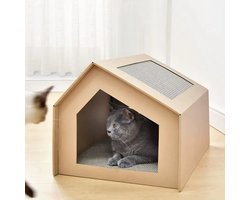 Kattenhuisje karton – Speelhuisje voor katten – Inclusief krabmat – 43 x 38 x 35 cm (LxBxH)