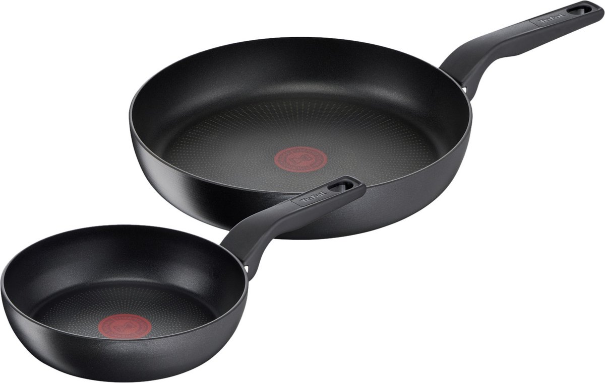 Tefal Hard Titanium Pro Pannenset - Koekenpannen - Ø24/28cm - Extra diep - Inductie - Aluminium - Zwart