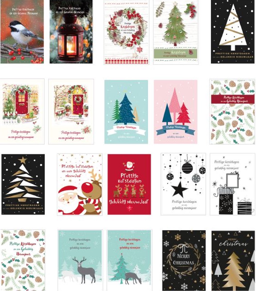 Cadebo Kerstkaarten 100 stuks - 14,5x9,5cm - 20 x 5 dubbele luxe Kerst- en Nieuwjaarskaarten met enveloppen