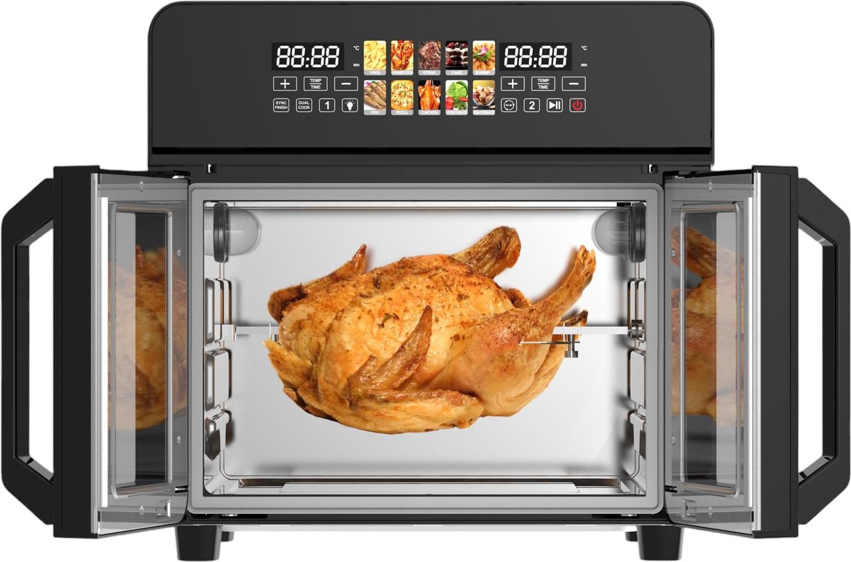 Afbeelding 3 van Royal Swiss® Airfryer Oven 23L – XXL Heteluchtfriteuse met Dubbele Deur – 2400W – Touchscreen, 10 Programma’s, Temperatuur 50-200°C, Antiaanbaklaag & Oververhittingsbeveiliging