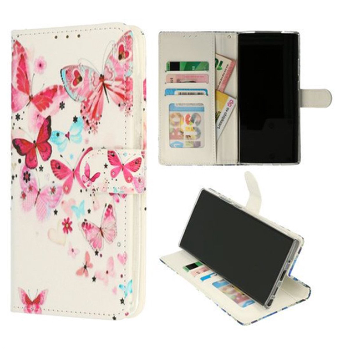 Geschikt voor Oppo A96 - Bookcase Print - Vlinders Wit - Book Case - Telefoonhoesje