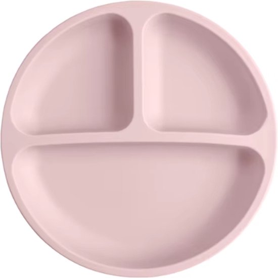 Assiette en Siliconen Bébé et Enfant - Rose Poudré - Assiette Enfant - Avec 4 Ventouses - Solide - Assiette Plate - Assiette Petit Déjeuner - Compartiments - Sans BPA