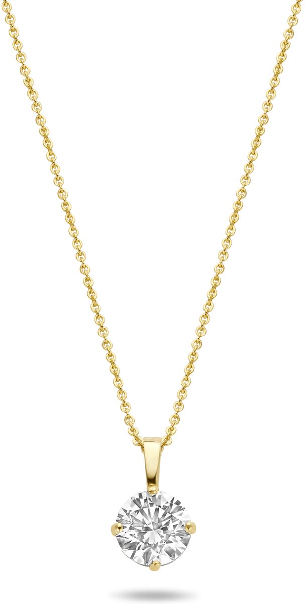 New Bling 9NBG-0232 Gouden Ketting met Hangertje - Dames - Zirkonia - 6 mm Doorsnee - 4 Poot zetting - Ankerschakel - 39 + 3 + 3 cm - 14 Karaat - Goud