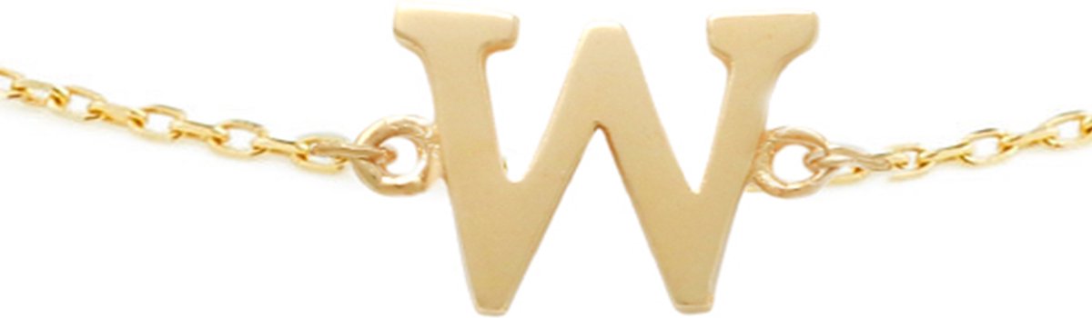 New Bling 9NBG-901W Gouden Armband met Letter W - 6mm - Ankerschakel - 16+1+1cm - 14 Karaat - Goud